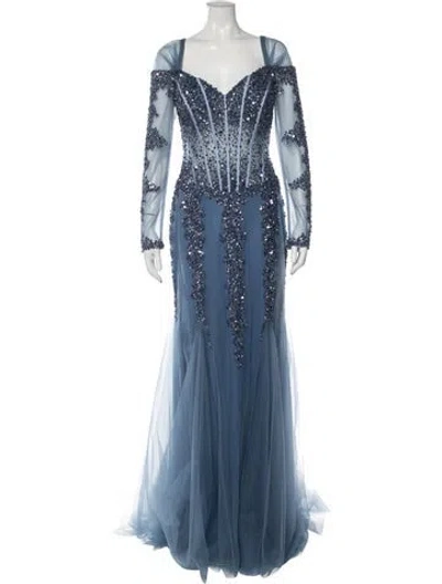 Pre-owned Camilla Patterned Long Dress In Blue