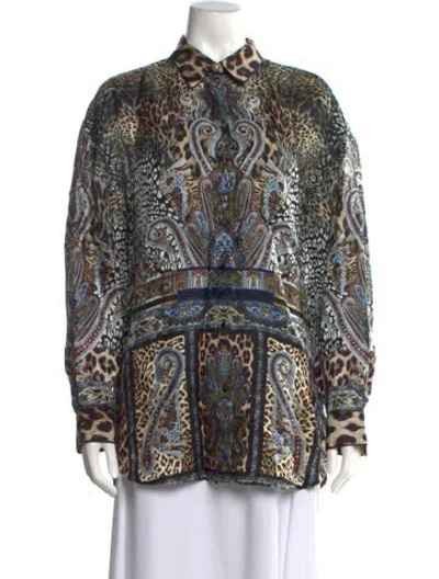 Pre-owned Camilla Patterned Long Sleeve Blouse W/ Tags In Blue