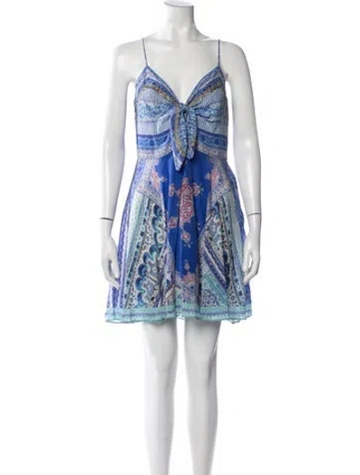 Pre-owned Camilla Patterned Mini Dress In Blue