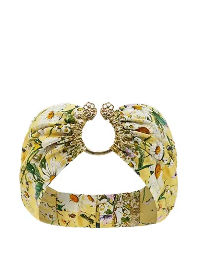 Camilla Patterned Silk Headband In Yellow