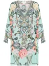 Camilla Petal Promise Land-print Silk Dress In Blue