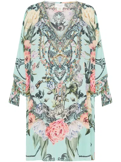 Camilla Petal Promise Land-print Silk Dress In Blue