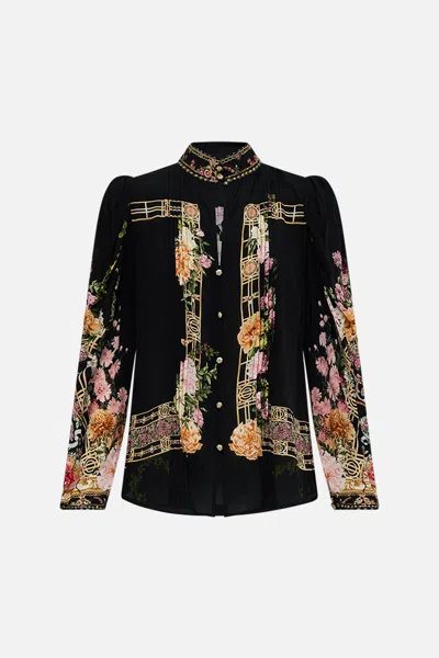 CAMILLA PINTUCK BLOUSE WITH DRAPED SLEEVE ADORNED IN ALEXANDRIA