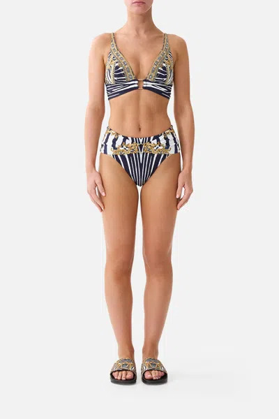 Camilla Pleated High Tri Bikini Top W Front Trim Zig Zag Zoo In Black