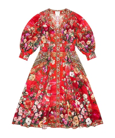 Camilla Pleated Waist Dress In Red