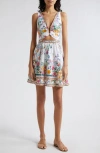 Camilla Plumes And Parterres V-neck Cutout Mini Dress In Plumes And Parterres