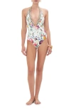 Camilla Ring Detail Plunge V One Piece Plumes And Parterres In Plumes And Parterres