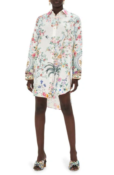 Camilla Shirt Tunic With Side Buttons Plumes And Parterres In White