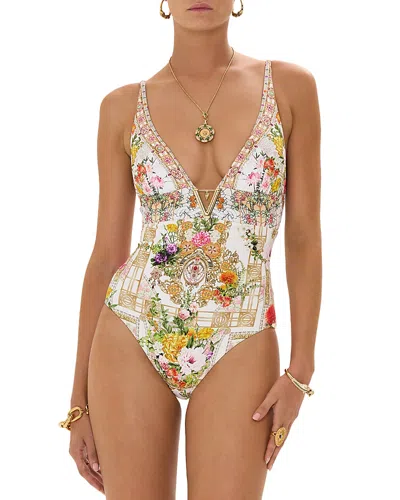 CAMILLA PLUNGE EMBELLISHED ONE PIECE SWIMSUIT IN EGYPTIAN ROSE