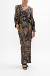 Camilla Plunge Neck Draped Shoulder Dress Cartouche Kingdom
