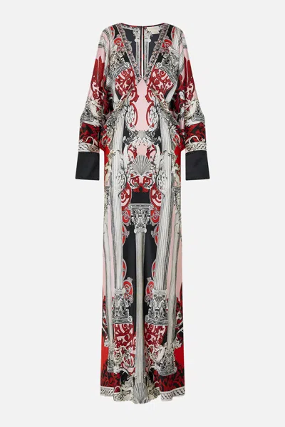 Camilla Plunge Neck Draped Shoulder Dress Mark Of Medusa In Multi