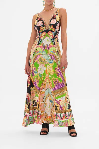 Camilla Plunge Neck Maxi Dress In Sundowners In Sicily In Multi