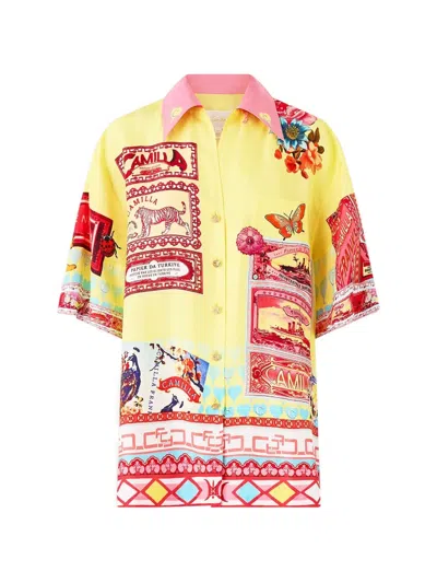 Camilla Pocket Collage Oversized Shirt In Yellow