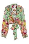 CAMILLA PORCELAIN DREAM PRINT TIE FRONT SILK CREPE CROP SHIRT