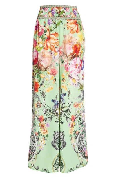 Camilla Porcelain Dream Shirred Waist Wide Leg Pants In Green