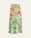 Camilla Porcelain Dream Shirred Waist Wide Leg Pants In Porcelain Dream