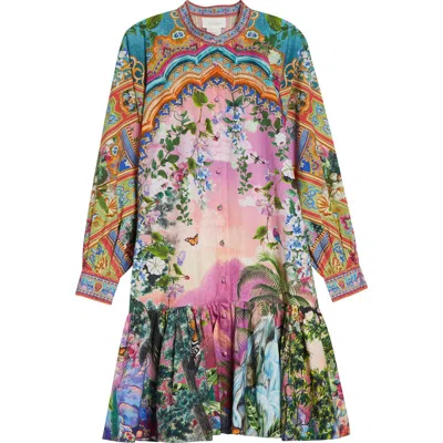 Camilla Print Long Sleeve Cotton Dress In Multi