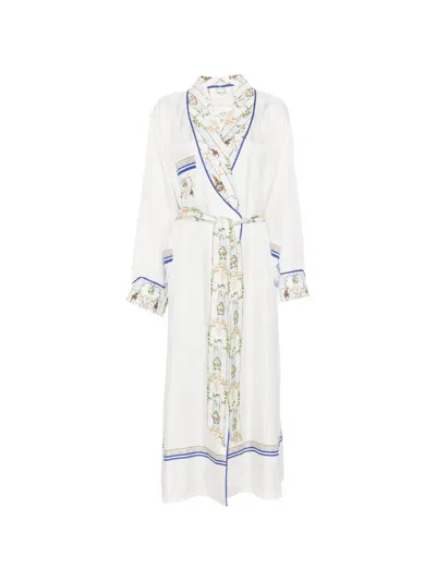 Camilla Print-detail Belted Midi Dress In White