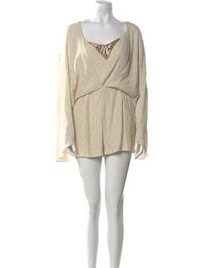 Pre-owned Camilla Printed Bateau Neckline Romper In Yellow