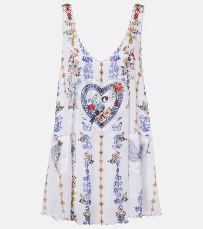 Camilla Printed Cotton Minidress In White