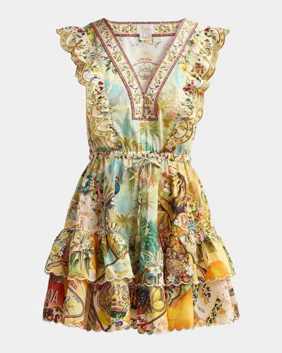 Camilla Printed Cotton Tiered Mini Dress In Multi