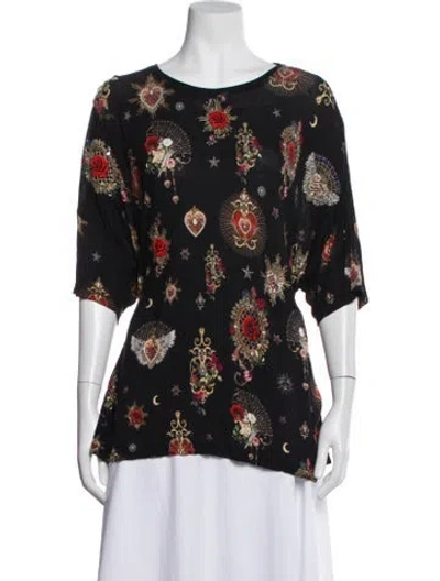Pre-owned Camilla Printed Crew Neck Top In Blue