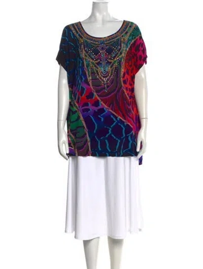 Pre-owned Camilla Printed Crew Neck Top In Blue