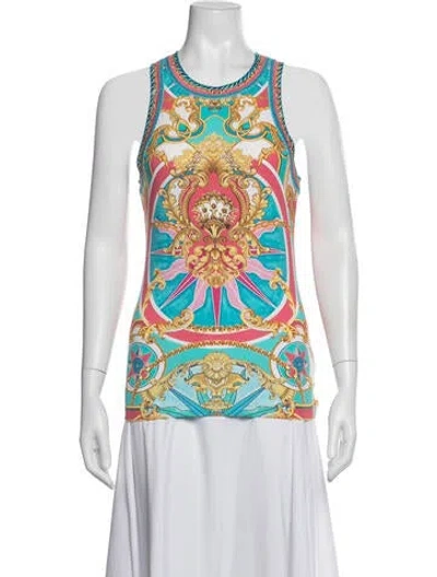 Pre-owned Camilla Printed Crew Neck Top In Blue/white