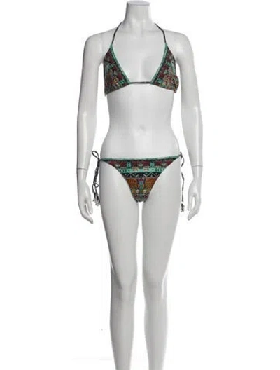 Pre-owned Camilla Printed Crystal Embellishments Bikini In Pink