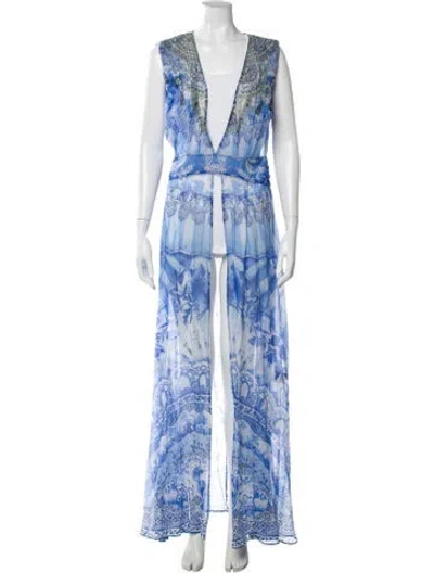 Pre-owned Camilla Printed Crystal Embellishments Cover-up In Blue
