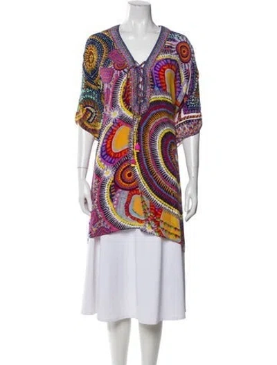 Pre-owned Camilla Printed Crystal Embellishments Cover-up In Blue