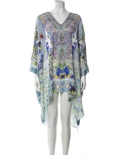 Pre-owned Camilla Printed Crystal Embellishments Cover-up In Blue/green