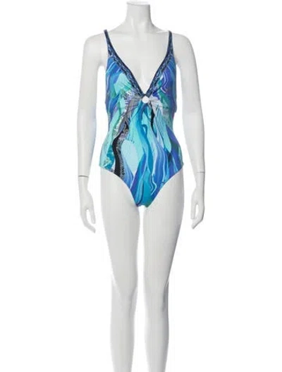 Pre-owned Camilla Printed Crystal Embellishments One-piece W/ Tags In Blue