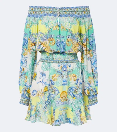 Camilla Printed Embellished Off-shoulder Silk Minidress In Multi