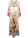Camilla Printed Flared Sleeve Dress In Neutrals