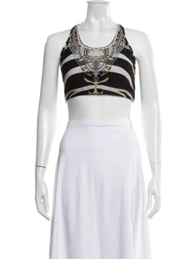 Pre-owned Camilla Printed Halterneck Crop Top In Black