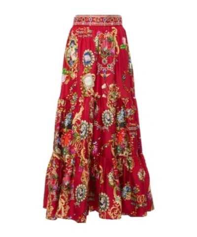 Camilla Printed High-rise Tiered Silk Maxi Skirt In Red