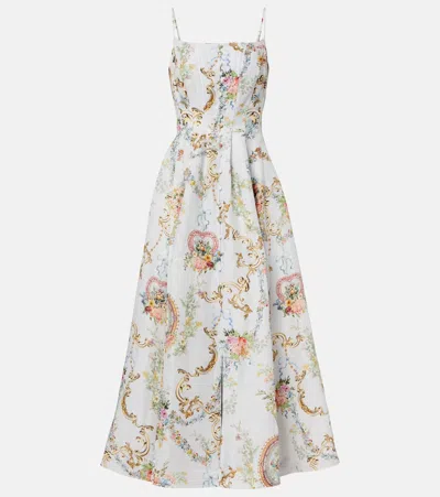 Camilla Crystal-embellished Printed Linen And Silk-blend Midi Dress In Gray
