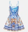 Camilla Pleated Printed Linen And Silk-blend Mini Dress In Multicoloured