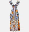 Camilla Jardim Party Linen And Silk Maxi Dress In Multi