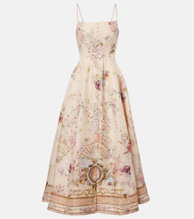 Camilla Crystal-embellished Printed Linen And Silk-blend Midi Dress In Neutral