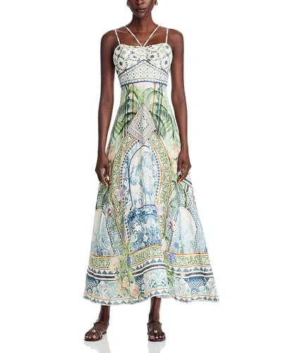 Camilla Jardim Party Crystal-embellished Printed Linen And Silk-blend Maxi Dress