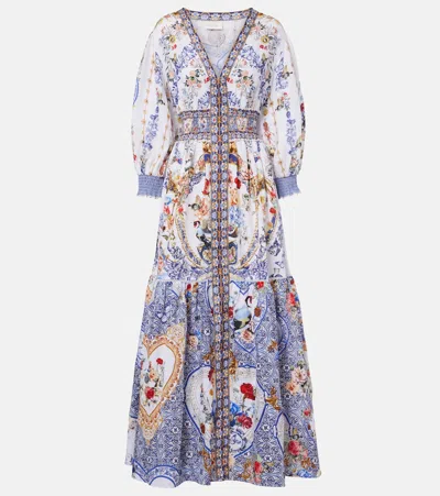 Camilla Printed Linen Maxi Dress In Blue