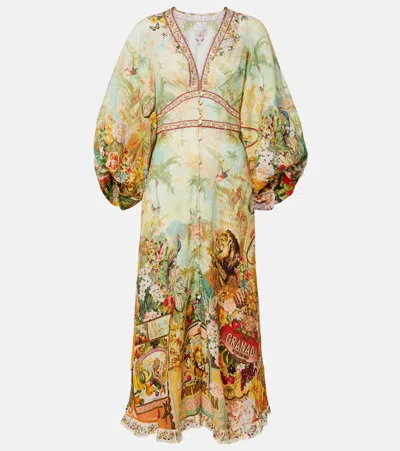 Camilla Printed Linen Maxi Dress In Multi