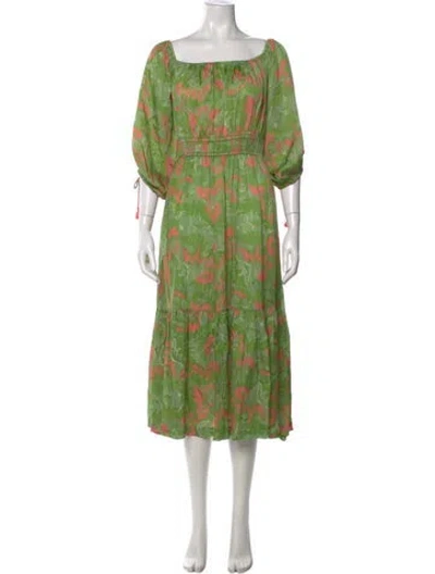 Pre-owned Camilla Printed Midi Length Dress In Green