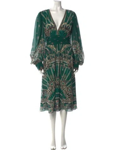 Pre-owned Camilla Printed Midi Length Dress In Green