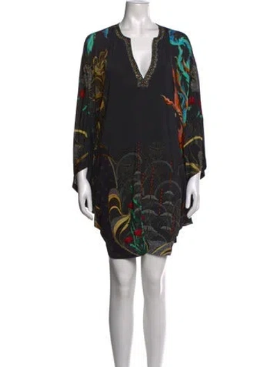 Pre-owned Camilla Printed Mini Dress In Black