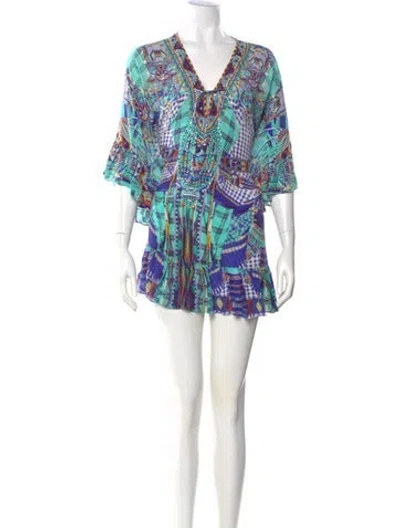 Pre-owned Camilla Printed Mini Dress In Blue