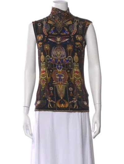 Pre-owned Camilla Printed Mock Neck Top In Black