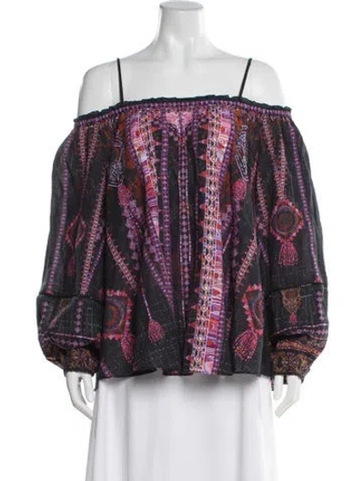 Pre-owned Camilla Printed Off-the-shoulder Blouse In Purple
